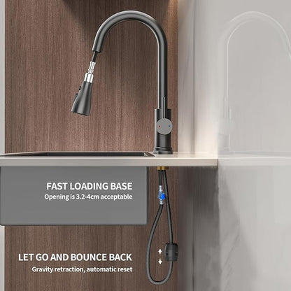 Kitchen Faucet with Pull Down Sprayer，Stainless Steel Single Handle Kitchen Faucet，1/3 Hole, Deck Plate Included，Suitable for farmhouses, Campers, Laundry Rooms, RVs, and Bars(Black)