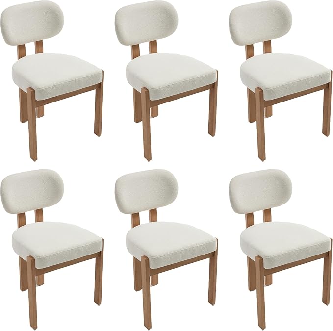 Chenille Dining Chairs Set of 6, Comfy Upholstered Dining Room Chairs Mid Century Modern Farmhouse Fabric Kitchen Chairs with Rubber Wood Legs for Dining Room Kitchen Island Home (Beige)