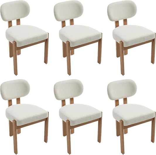 Chenille Dining Chairs Set of 6, Comfy Upholstered Dining Room Chairs Mid Century Modern Farmhouse Fabric Kitchen Chairs with Rubber Wood Legs for Dining Room Kitchen Island Home (Beige)