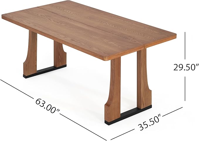 BROVAVE 63" Scratch-Resistant MDF Island Table, Rustic Dining Table with Farmhouse Pedestal, Mid Century Dining Table with Easy Cleaning for Kitchens & Apartments, Natural
