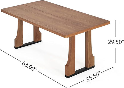 BROVAVE 63" Scratch-Resistant MDF Island Table, Rustic Dining Table with Farmhouse Pedestal, Mid Century Dining Table with Easy Cleaning for Kitchens & Apartments, Natural