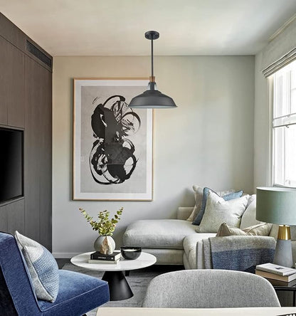 CLAXY Rod Pendant Light Black Barn Farmhouse Pendant Lighting Dimmable Kitchen Hanging Pendant Light Fixture-15.3"