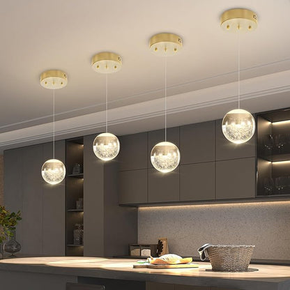 Pendant Lighting for Kitchen Island,1-Light Crystal Globe Chandelier,Gold Mini Globe Ceiling Hanging Light Fixture for Living Room Bedroom Kitchen