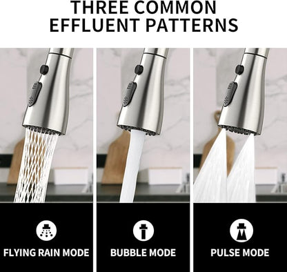 Kitchen Faucet with Pull Down Sprayer,Stainless Steel Single Handle Kitchen Faucet,1/3 Hole,Deck Plate Included，Suitable for farmhouses, Campers, Laundry Rooms, RVs, and Bars (Brushed Nickel)