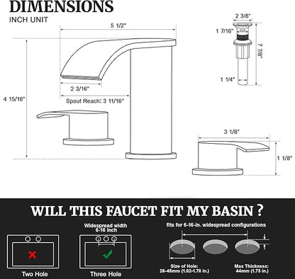 Ultimate Unicorn 8 inch Bathroom Faucet Champagne Bronze, Waterfall Bathroom Sink Faucet with Metal Pop-up Sink Drain Stopper and 2 Supply Hoses, DJS-MP-3JT-CG-PB-C