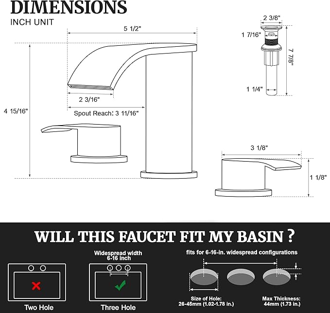 Ultimate Unicorn 8 inch Bathroom Faucet White, Waterfall Bathroom Sink Faucet with Metal Pop-up Drain Stopper and 2 Supply Hoses,2 Handle Widespread Faucets for Vanity Sink 3 Holes