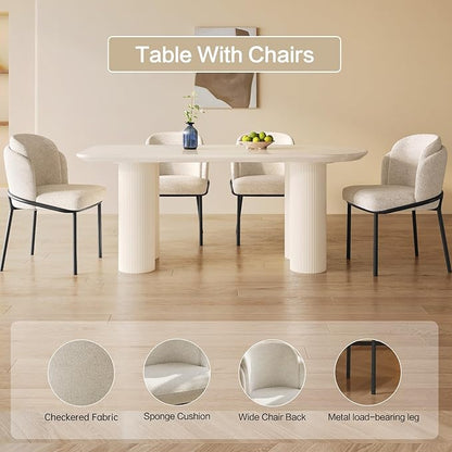 Guyii 62.99" Cream White Dining Table Set with 4 Chairs, Modern Kitchen Table, Indoor Use for Kitchen, Dining Room, Living Room, Small Spaces