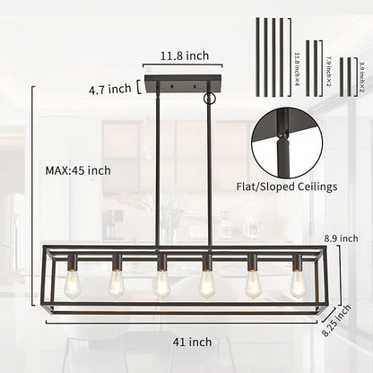 Dining Room Light Fixture, Kitchen Fixture Lights Pendant Lights Kitchen Island Oil Rubbed Bronze 6-Light Industrial Pendant Lighting for Kitchen Island