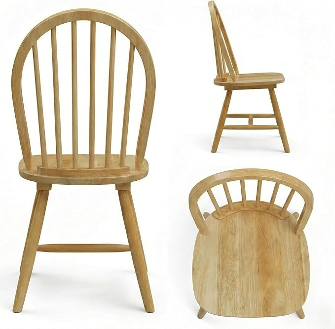 SIMOE Windsor Dining Chairs Set of 4, Farmhouse Kitchen Chairs with Spindle Back, Solid Wood Legs, Oak Wooden Dining Chairs for Living Dining Room, Restaurant