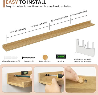 Dreamland Picture Ledge Shelf for Wall, Floating Shelves Set of 2,72 inch Long Floating Shelves with Lip for Living Room,Bedroom,Bathroom,Kitchen,Oak