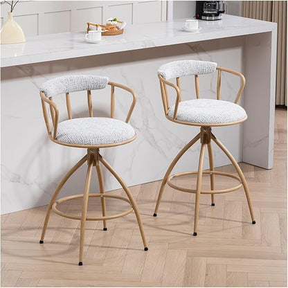 26'' Swivel Counter Height Bar Stool, Set of 2- Fabric Seat with Water Transfer Printed Metal Frame, Modern Industrial Design Bar Chairs for Kitchen Island, Dining Room,for Living Room