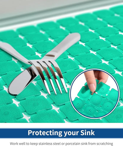 Bligli Sink Mat for Stainless Steel/Ceramic Sinks, 2 Pack 15.8x11.8 inches PVC Sink Protectors for Bottom of Kitchen Sink, Dishes and Glassware drain Mats, Durable and Fast Draining (Green)