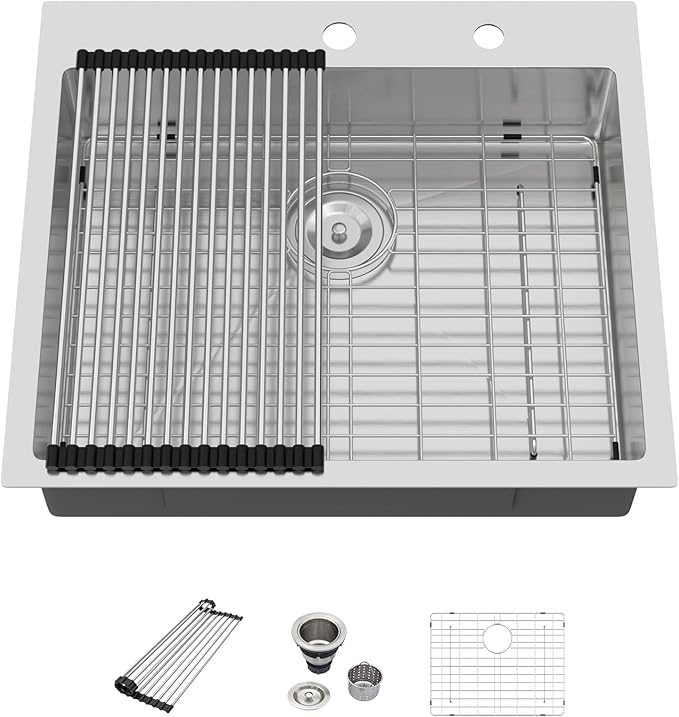 25 Inch Drop In Kitchen Sink - Beslend ADA 6 Inch Depth 25x22 Drop In Sinks Topmount Stainless Steel 16 Gauge Mobility Friendly Sink for Wheelchair Accessible & Accessible Design Kitchen