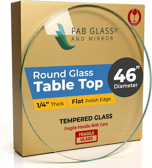 46 Inch Round Tempered Flat Polished Edge Glass Table Top -1/4” Thick Round Glass Table Top–Heavy Duty, Dining, Coffee, and Office Tables by Fab Glass and Mirror