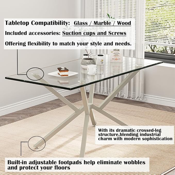 30 Inch Metal Table Base for Dining Room, Heavy Duty Table Legs for Glass, Marble, and Wood Tops, Furniture Legs for Home,Kitchen,Office (Silver)