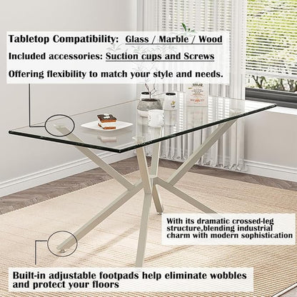 30 Inch Metal Table Base for Dining Room, Heavy Duty Table Legs for Glass, Marble, and Wood Tops, Furniture Legs for Home,Kitchen,Office (Silver)