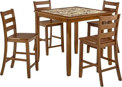 SOFTSEA Dining Table Set for 4, 5 Piece Dining Table Set with Chairs, Mid Century Modern Counter Height Counter Height Kitchen Table Set with 4 Chars, Save Space, Brown