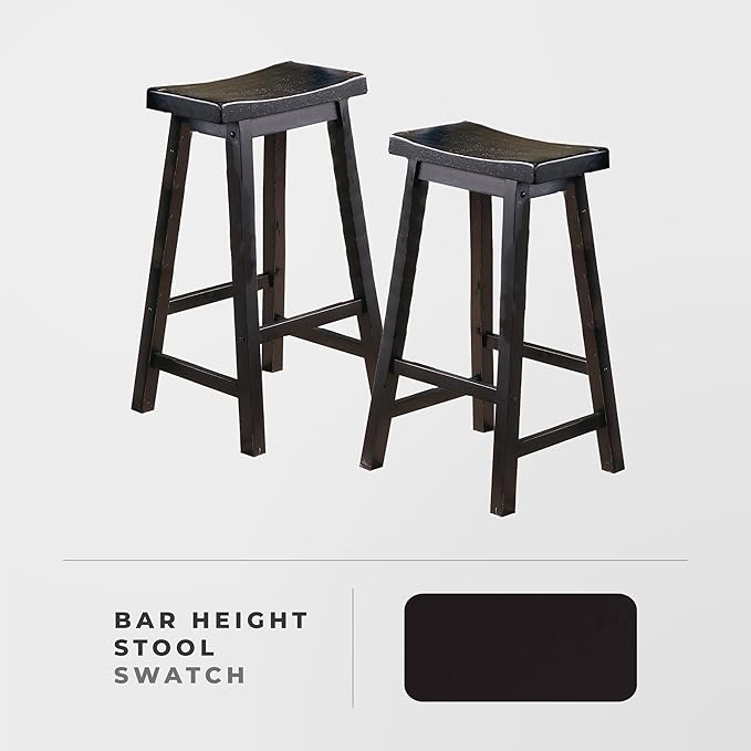Lexicon Finnian Saddle Solid Wood Bar Height Bar Stool Set of 2 - Saddle Kitchen Stool Dining Height Stools for Dining, Armless Counter Chair Seating, Perfect Casual - 28.5" SH Black Sand