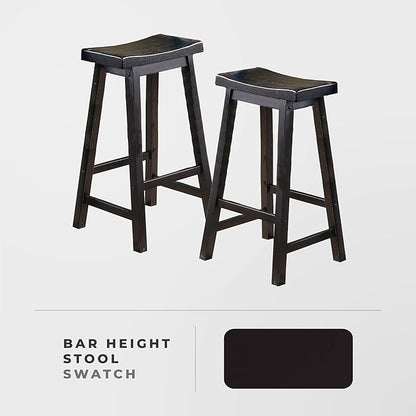 Lexicon Finnian Saddle Solid Wood Bar Height Bar Stool Set of 2 - Saddle Kitchen Stool Dining Height Stools for Dining, Armless Counter Chair Seating, Perfect Casual - 28.5" SH Black Sand