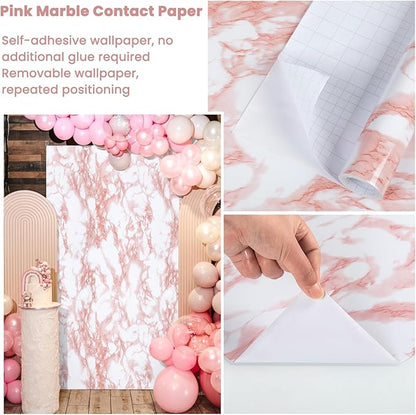 practicalWs White/Pink Marble Contact Paper Granite Peel and Stick Countertops Self-Adhesive Wallpaper Cabinets Drawer Shelf Wall Crafts Wall Paper Decorations 17.7 in x 393.7 in