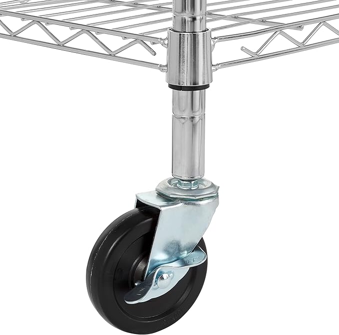 Basics Portable Kitchen 3-Tier Storage Rack on Caster Wheels with Adjustable 2 Shelves, 175 Pound Capacity, 21 x 15 x 36.7 inches (LxWxH), Wood/Chrome