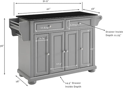 Crosley Furniture Alexandria Granite Top Rolling Kitchen Island Storage Cart, Microwave Stand, Spice Rack, Gray