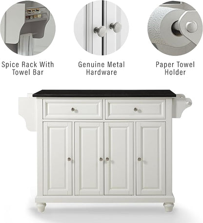Crosley Furniture Cambridge Granite Top Rolling Kitchen Island Storage Cart, Microwave Stand, Spice Rack, White