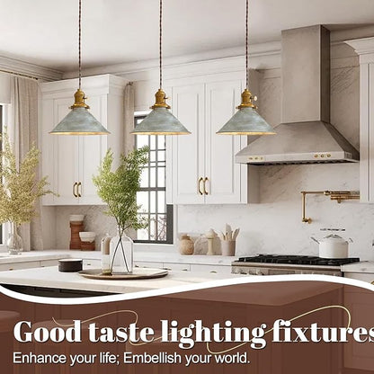 Rustic Pendant Light 2 Pack with Vintage Silver Metal Lampshade, Kitchen Island Pendant Light 6.5Ft Adjustable Hanging Lamp for Kitchen Island Dining Room Hallway