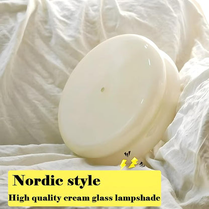 Bofea-Modern Minimalism Semi Flush Ceiling Light, Round Milk Yellow Glass LED Ceiling Light, Nordic Flush Mount Ceiling Light Fixture Decorate for Bedroom Corridor &Kitchen Island