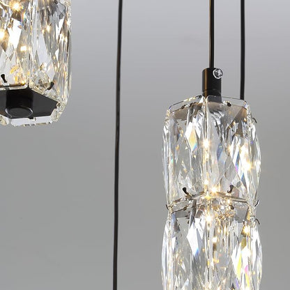 ykolupty Modern Pendant Light for Stairwell LED Dimmable Black Pendant Chandelier Crystal Pendant Light for Kitchen Island Stairwell Foyer Dining Room
