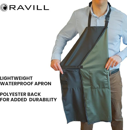 Ravill Waterproof Apron For Men and Women - 2 Pockets - 35" Long Multi Purpose Work Aprons for Dishwashing, Dog Grooming