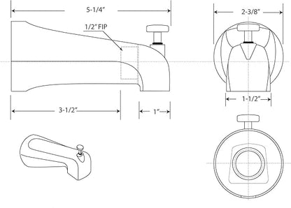 Westbrass E531D-1F-50-62 5-1/4" Reach Wall Mount Tub Spout with Front Diverter, Matte Black (50-Pack)