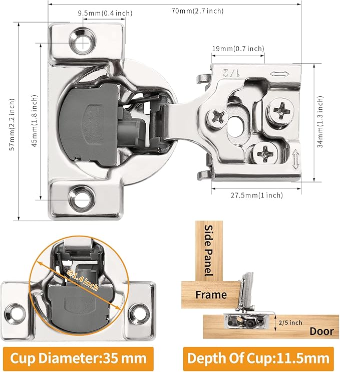 Chibery 50 Pack 1/2" Overlay 3D Soft Close Concealed Hinge for Face Frame Door, Smooth Slow Self Closing Hinges, Satin Nickel, Hidden 105° Open Angle Stainless Steel Hinge for Kitchen Cabinet Door