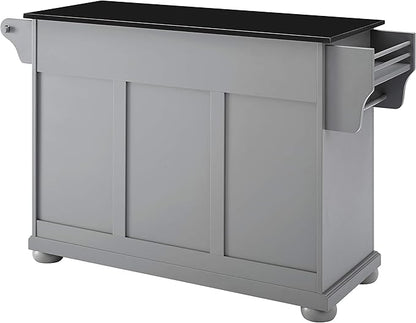 Crosley Furniture Alexandria Granite Top Rolling Kitchen Island Storage Cart, Microwave Stand, Spice Rack, Gray
