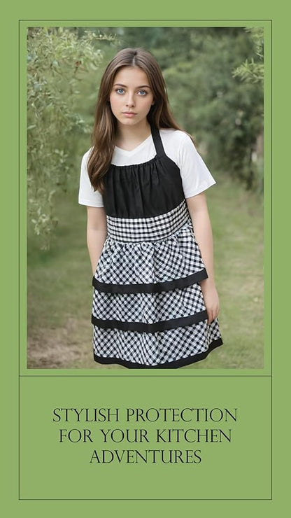 Lovely Flower Pattern Retro Aprons With Large Pockets for Women Girls Cooking Kitchen Bakery Mother's Gift