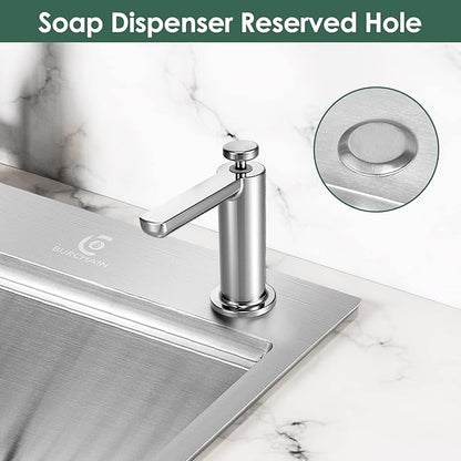 30 Inch Stainless Steel Kitchen Sink 16 Gauge Drop In Single Bowl Workstation Sink 2-Hole Top Mount Kitchen Basin with 5 Accessories (Brushed Nickel)