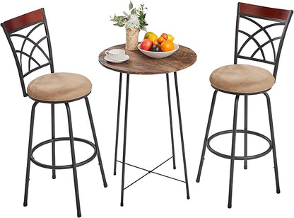 VECELO Bar Stools Set of 2, 24/29" Height Adjustable Barstool,Swivel Counter Stool with Upholstered Seat/Footrest/Back,Steel Bistro Pub Chairs, Island Chairs,Wood Top Backrest