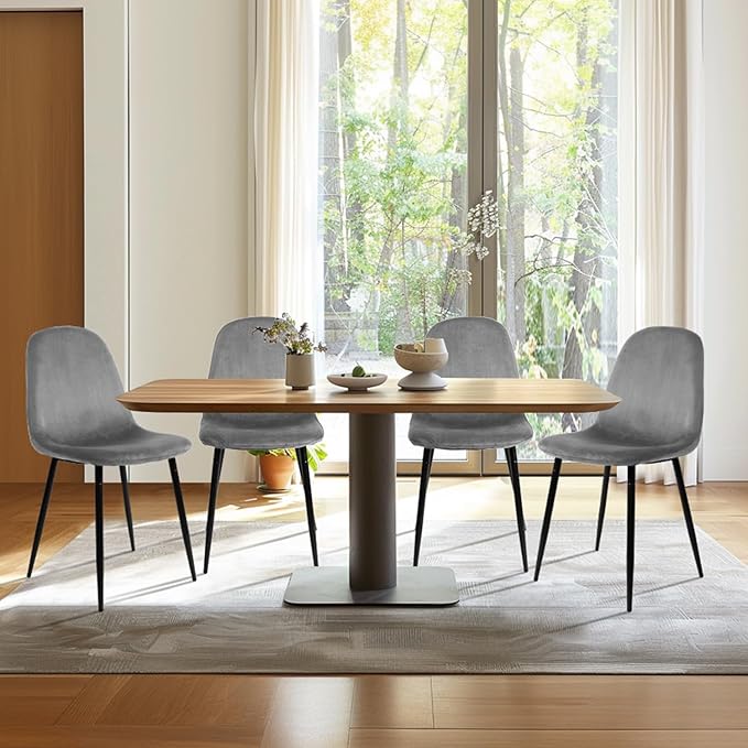 CangLong Velvet Dining Chairs Set of 2, Comfy Kitchen Side Chairs, Modern Fabric Dining Room Chairs with Padded Seat and Sturdy Metal Legs for Living & Meeting Room, Restaurant, Grey