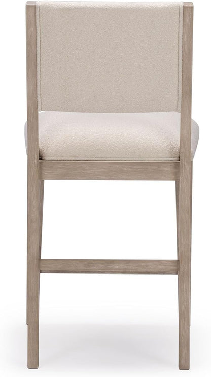 Plank+Beam Sereno Counter Stool, 24", Set of 2, Sturdy Wood Modern Kitchen Counter Height Stool, Upholstered Cushion Counter Chair with Back, Antique White/Ivory