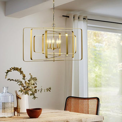 Untrammelife 32" 5-Light Gold Chandelier - Contemporary Rectangle Pendant for Dining Room, Kitchen Island & Foyer, Modern Farmhouse Ceiling Lighting