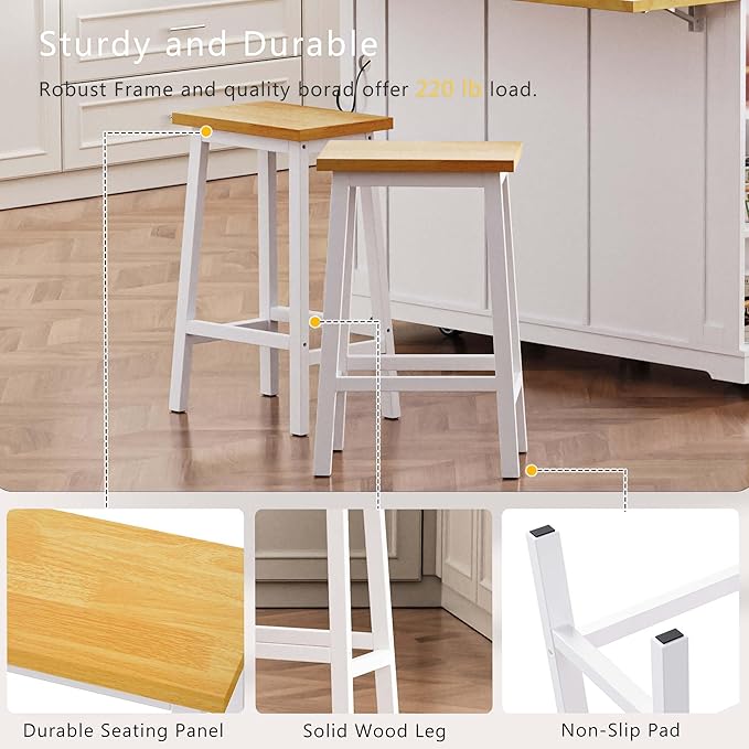 48-Inch Kitchen Island Set with 2 Bar Stools, Outlet & USB Charging Station, Mobile Cart with Drop Leaf, 2 Drawers, 5 Open Shelves & Door Storage, White | Farmhouse Modern All-in-One Storage