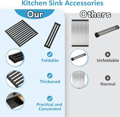 LQS Undermount Kitchen Sink 32 x 18, Large Black Undermount Kitchen Sink, Deep Single Bowl Sinks, Top-Grade 16 Gauage Stainless Steel Nano PVD Material with Round Corner and X-Shape Drain Line