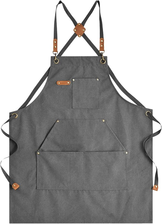 Aoomzoon Canvas Aprons for Men Chef Apron, Work Apron with Large Pockets - 16oz Heavy Duty Cross Back, BBQ, Cooking