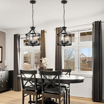 Black Farmhouse Chandelier, 4-Light Pendant Lights over Kitchen Island, Industrial Chandelier Ceiling Hanging Light Fixtures for Entryway Dining room Foyer Hallway Living Room, Adjustable Height