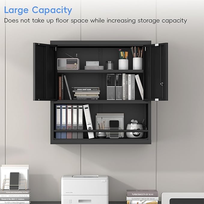 Metal Garage Cabinets, Lockable Storage Cabinet, Metal Cabinet with Open Storage, Upper Tool Cabinet for Basement, Wall Mounted Cabinets for Shop