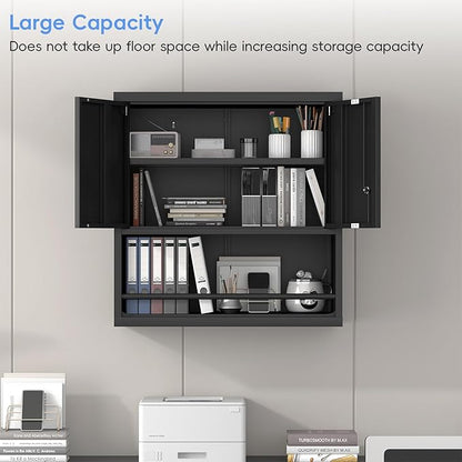 Metal Garage Cabinets, Lockable Storage Cabinet, Metal Cabinet with Open Storage, Upper Tool Cabinet for Basement, Wall Mounted Cabinets for Shop