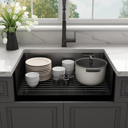 Kitsitchen Black RV Ktichen Sink, 27" x 16" x 7" Black Undermount Kitchen Sink,Stainless Steel Single Bowl Kitchen Sink with Strainer & Bottom Gird Used at RV, Outdoor and Camper
