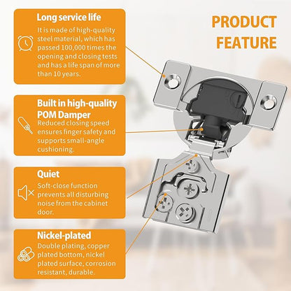 Chibery 50 Pack 5/8" Overlay 4D Soft Close Concealed Hinges for Face Frame Door, Adjustable Closing Speed, Smooth Slow Self Close Hinges, Satin Nickel, 105° Open Angle Stainless Steel Cabinet Hinges