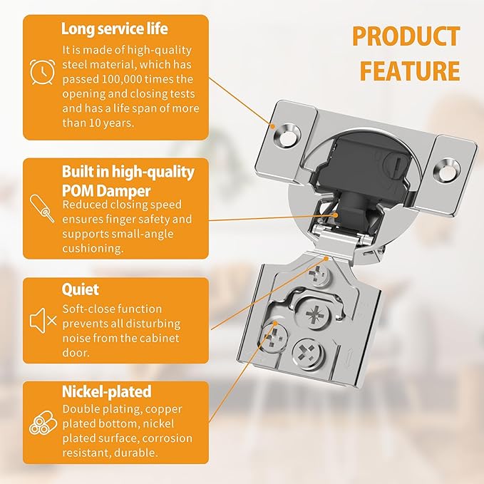 Chibery 30 Pack 5/8" Overlay 4D Soft Close Concealed Hinges for Face Frame Door, Adjustable Closing Speed, Smooth Slow Self Close Hinges, Satin Nickel, 105° Open Angle Stainless Steel Cabinet Hinges
