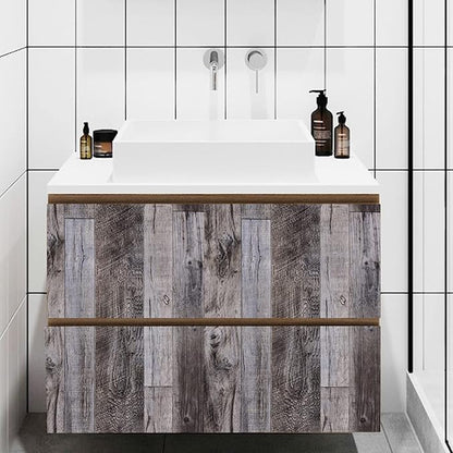Yun-aeon Gray Wood Peel and Stick Wallpaper 17.3" X 472.4" Self Adhesive Wallpaper Backsplash Line Removable Wall Paper Bathroom Old Furniture Renovation Furniture